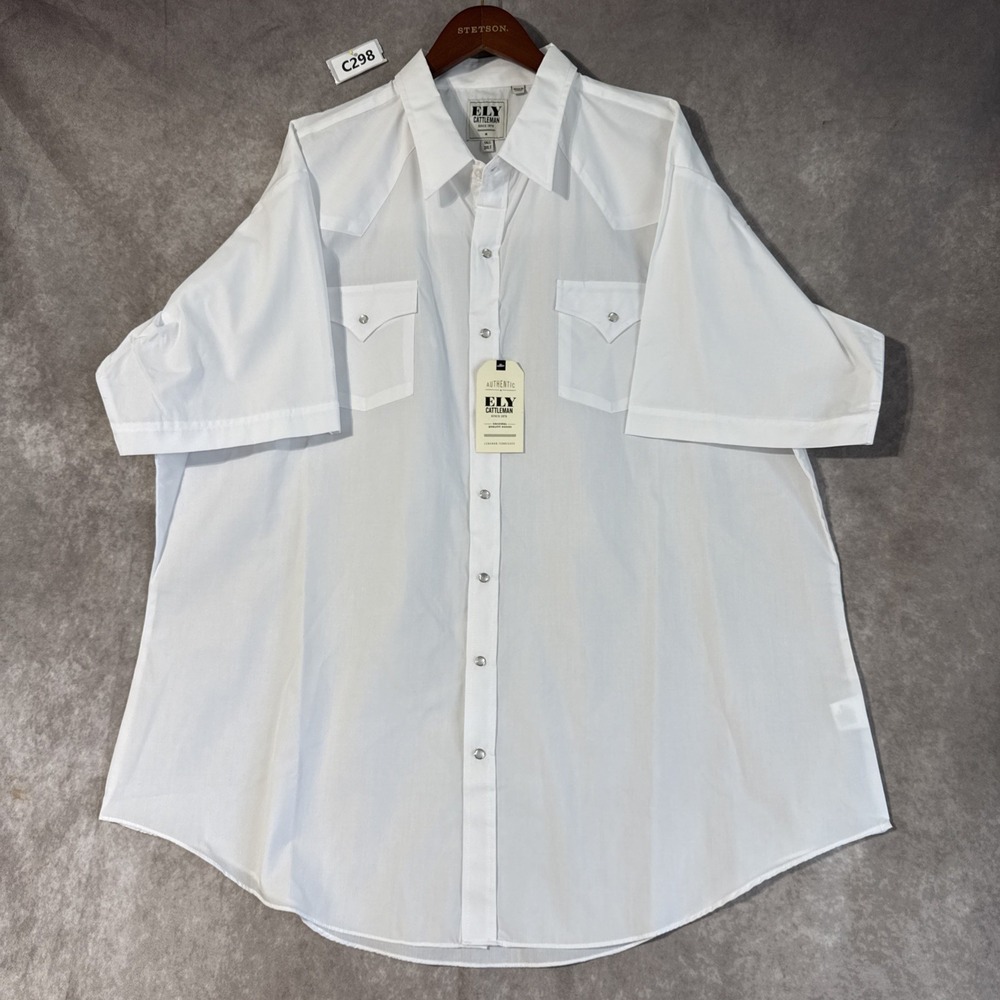 Ely Cattlemen Shirt Men's Size 3XLT White Short Sleeve Pearl Snap Buttons NWT